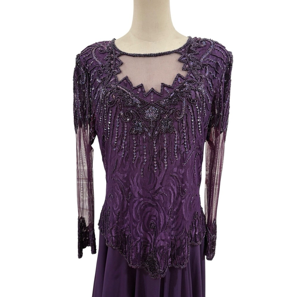 Vtg Scala Evening Gown Purple Beaded Event Dress Sz L/XL Gala Mother Of Bride - Picture 2 of 11